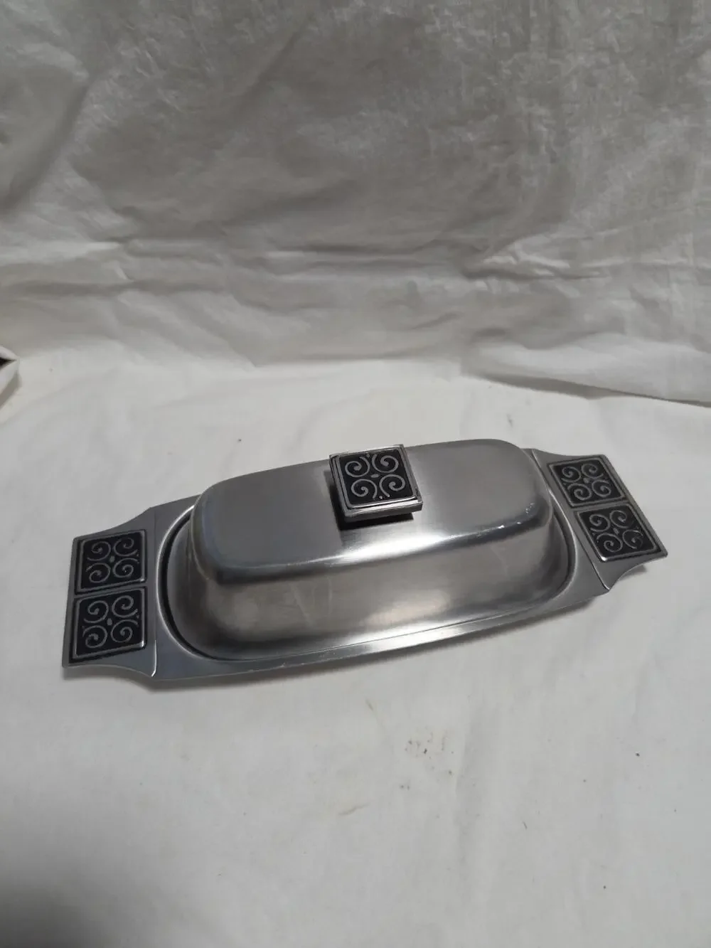 Vintage Rogers INSILCO Fashion Stainless Steel Butter Dish w/ Lid MCM
